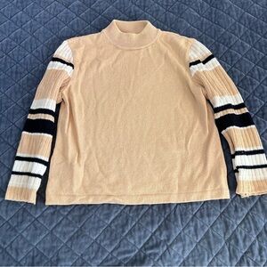St. John Top Women’s XS P Santana Knit Sweater Beige Stripe Gold Black E